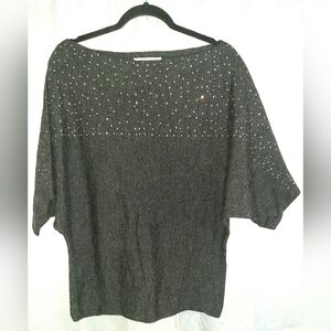 Avellini 100% Merino Wool Boat Neck Sweater with Rhinestone Accents Sz S